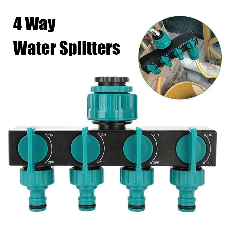 

4-Way Water Splitters 1" to 3/4" to 1/2" Thread European Standard Thread Garden Irrigation Watering Connector Fittings Valve