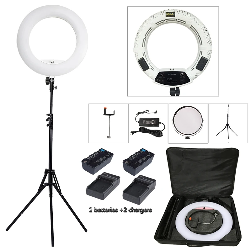 Yidoblo white FS-480II Pro Warm & cold adjustable beauty salon make up LED Ring Light LED Lamp+ 2M standing+Bag + Battery
Yidoblo white FS-480II Pro Warm & cold adjustable beauty salon make up LED Ring Light LED Lamp+ 2M standing+Bag + Battery