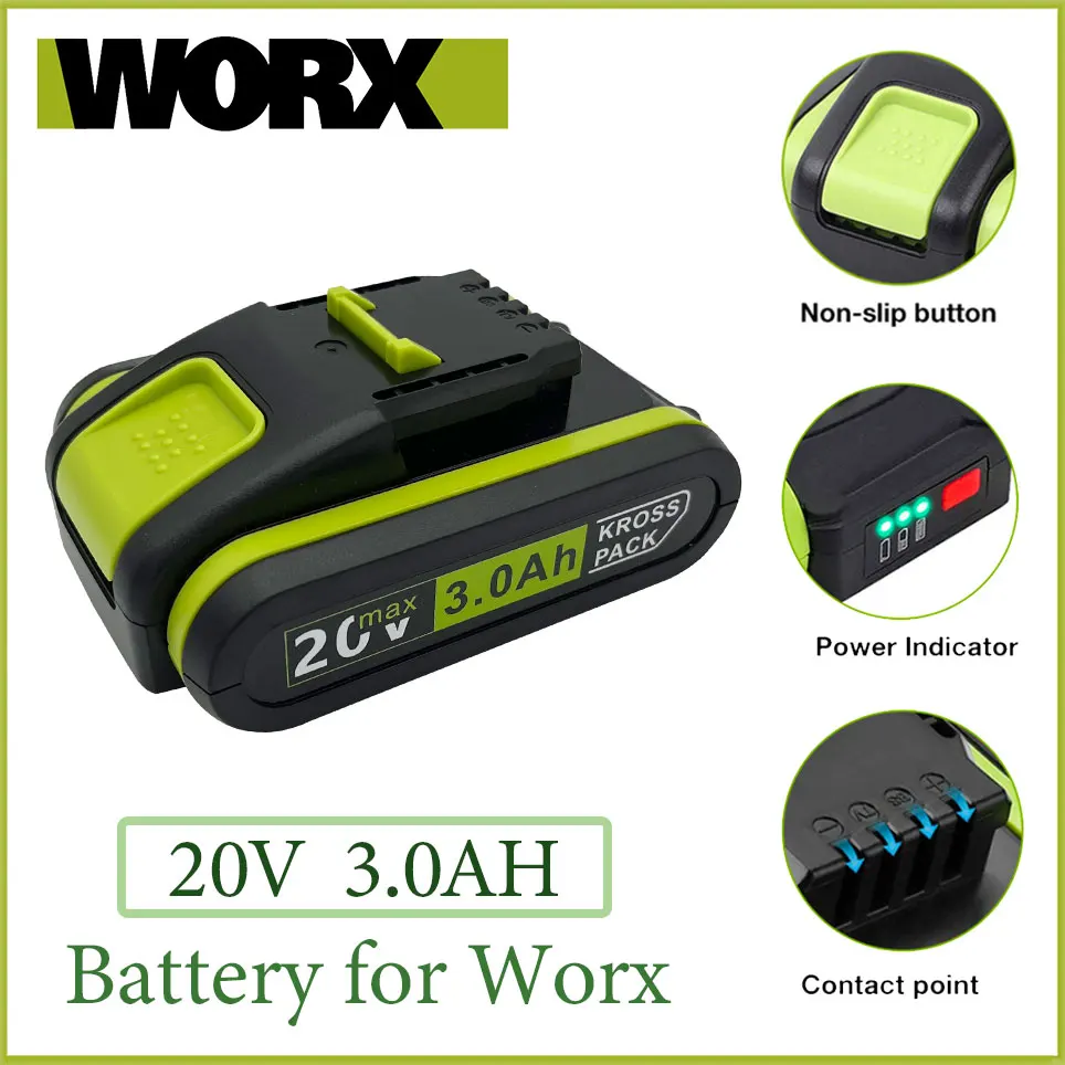 Worx New Power Tools Rechargeable Replacement Battery 20V 3000mAh Lithium for Worx WA3551 WA3553 WX390 WX176 WX178 WX386 WX678
Worx New Power Tools Rechargeable Replacement Battery 20V 3000mAh Lithium for Worx WA3551 WA3553 WX390 WX176 WX178 WX386 WX678