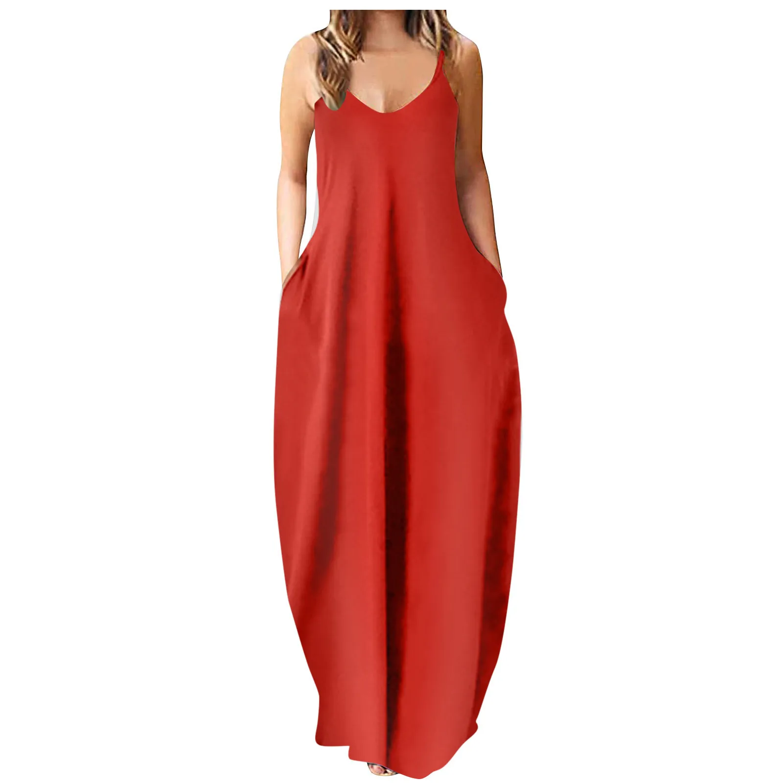 Dresses Women's Lady Solid Color Long Dress Spaghetti Strap Sundress S-5xl Sexy V-neck Sleeveless 2022 Summer Women Robe Pockets 
Dresses Women's Lady Solid Color Long Dress Spaghetti Strap Sundress S-5xl Sexy V-neck Sleeveless 2022 Summer Women Robe Pockets