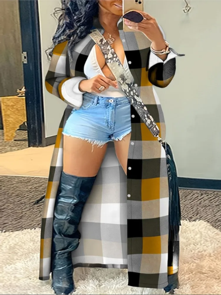 Fashion Plaid Coat Autumn Casual Long Sleeve Print Button Loose Women Coats Long Shirt 2023 New Women's Trench Coat Spring
Fashion Plaid Coat Autumn Casual Long Sleeve Print Button Loose Women Coats Long Shirt 2023 New Women's Trench Coat Spring