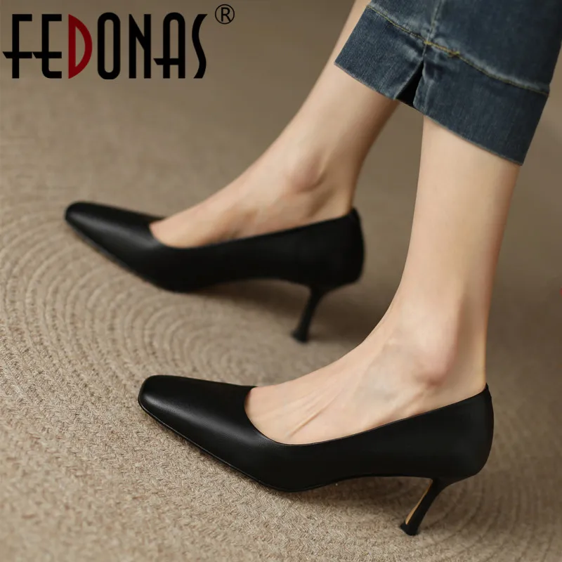 

Женские простые туфли-лодочки FEDONAS, зеленые элегантные туфли из натуральной кожи на тонких каблуках, обувь для офиса и вечеринки на лето 2019
