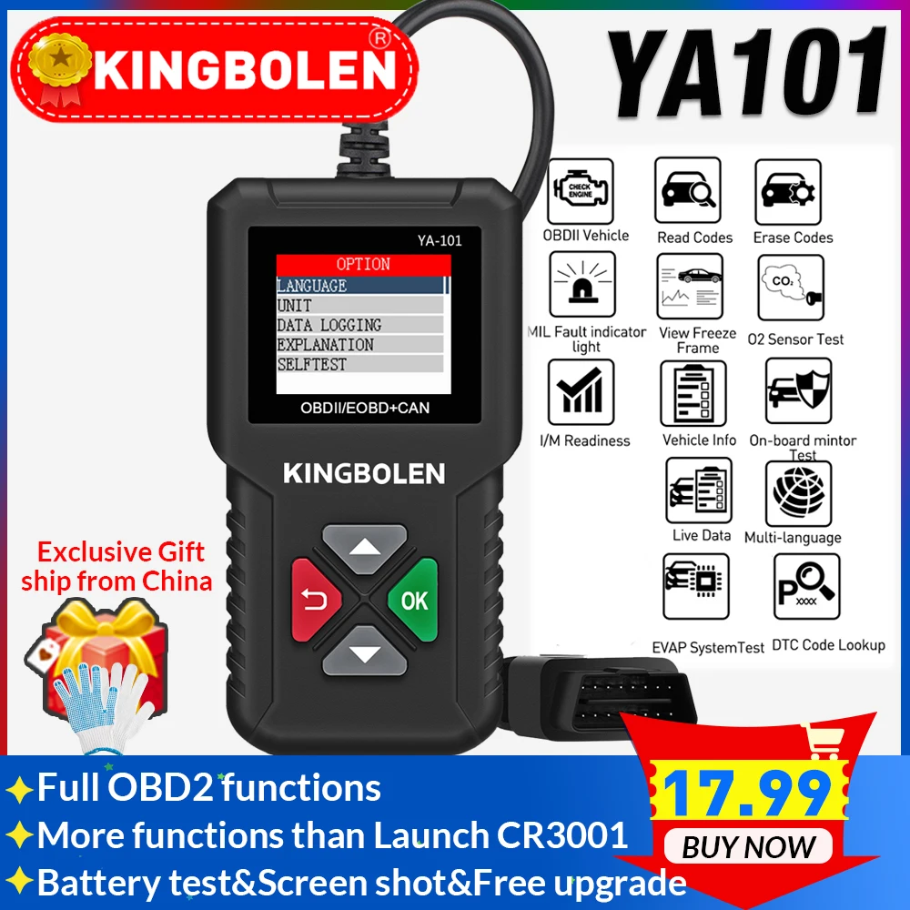 OBD2 Diagnostic Tool Scanner YA101 Engine Check Full OBDII Functions Scanner I/M One Key PK ELM327 V1.5 OBD2 Code reader 
OBD2 Diagnostic Tool Scanner YA101 Engine Check Full OBDII Functions Scanner I/M One Key PK ELM327 V1.5 OBD2 Code reader
