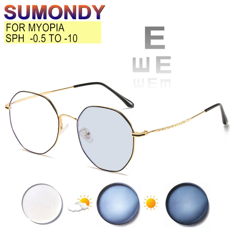 Очки по рецепту для близорукости для степени сферы от -0,5 до -10 для женщин и мужчин, полигональная оправа из сплава, фотохромные хамелеоны или... 
Очки по рецепту для близорукости для степени сферы от -0,5 до -10 для женщин и мужчин, полигональная оправа из сплава, фотохромные хамелеоны или...