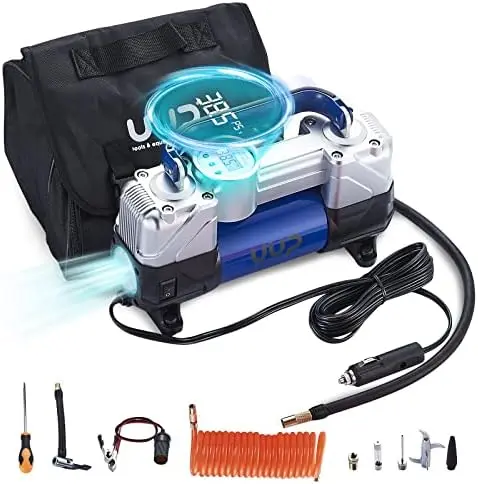 Digital Car Tire Inflator with Gauge Auto Shut-Off, 150PSI 12V DC Double Cylinders Heavy Duty Portable Air w/Emergency LED Ligh
Digital Car Tire Inflator with Gauge Auto Shut-Off, 150PSI 12V DC Double Cylinders Heavy Duty Portable Air w/Emergency LED Ligh