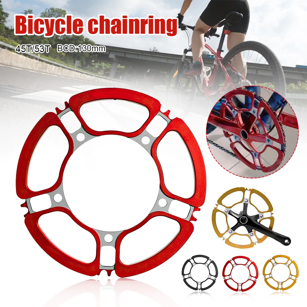 Round Chainring 5-Bolt 130BCD Single Speed Bicycle Chain Ring Aluminum Alloy 45T 53T Folding Mountain Bike Accessories
Round Chainring 5-Bolt 130BCD Single Speed Bicycle Chain Ring Aluminum Alloy 45T 53T Folding Mountain Bike Accessories