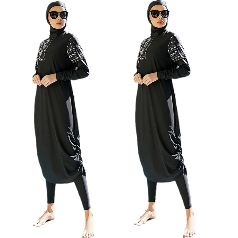 Three Pieces Full Coverage Solid Black Muslim Swimwear Women Muslim Swimsuit
Three Pieces Full Coverage Solid Black Muslim Swimwear Women Muslim Swimsuit