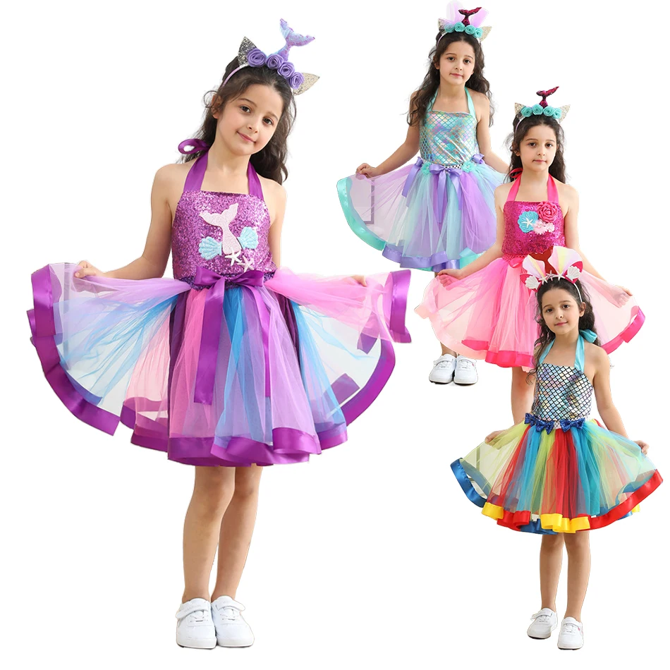 Disney Girls Mermaid Tulle Tutu Dress Under the Sea Theme Birthday Party Halloween Cosplay Costumes with Flower Headband 2-12Y 
Disney Girls Mermaid Tulle Tutu Dress Under the Sea Theme Birthday Party Halloween Cosplay Costumes with Flower Headband 2-12Y
