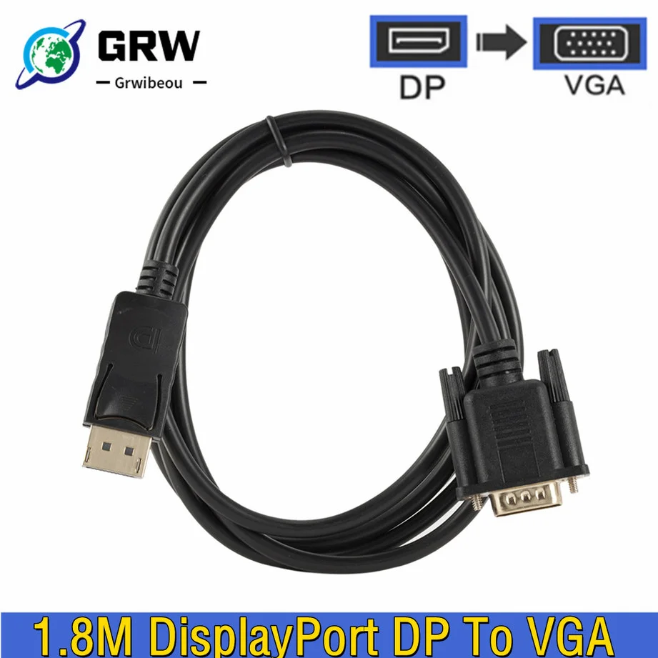 

GRWIBEOU 1.8M DisplayPort DP To VGA Cable Male to Male Display Port VGA Connection Adapter 1080P For HDTV PC Laptop Projector