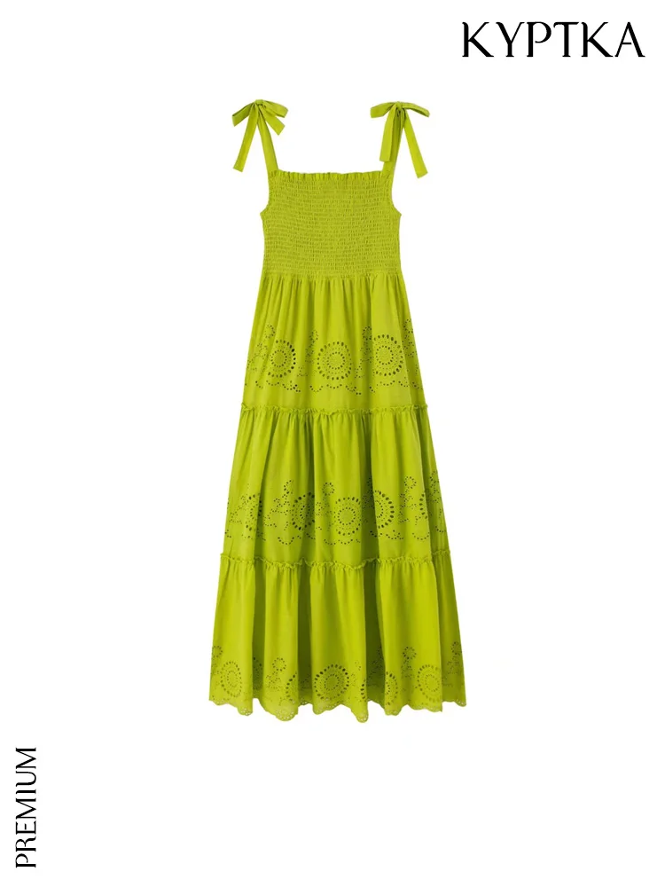 KYPTKA Women Fashion With Cutwork Embroidery Smocked Midi Dress Vintage Backless Tied Straps Female Dresses Vestidos Mujer
KYPTKA Women Fashion With Cutwork Embroidery Smocked Midi Dress Vintage Backless Tied Straps Female Dresses Vestidos Mujer