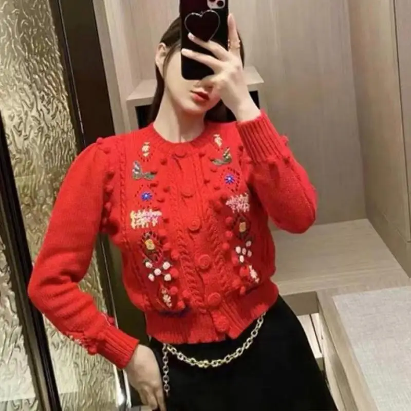 Vintage Twisted Crochet Hollow Embroidery Bubble Sleeve Knitted Cardigans Red Fashion Chic Sweater Slim Tops 2022 Fall Winter
Vintage Twisted Crochet Hollow Embroidery Bubble Sleeve Knitted Cardigans Red Fashion Chic Sweater Slim Tops 2022 Fall Winter