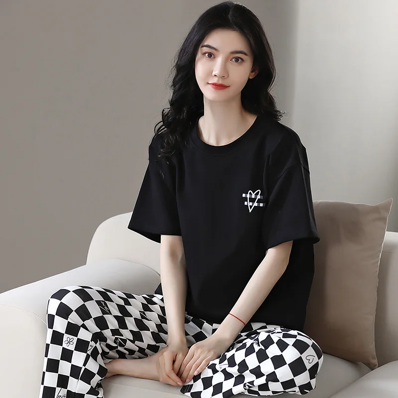 Two Piece Set Summer 95%Cotton Pajamas For Women Short Sleeve Home Clothes Nightwear Suit Female O-Neck Cartoon Print Sleepwear
Two Piece Set Summer 95%Cotton Pajamas For Women Short Sleeve Home Clothes Nightwear Suit Female O-Neck Cartoon Print Sleepwear