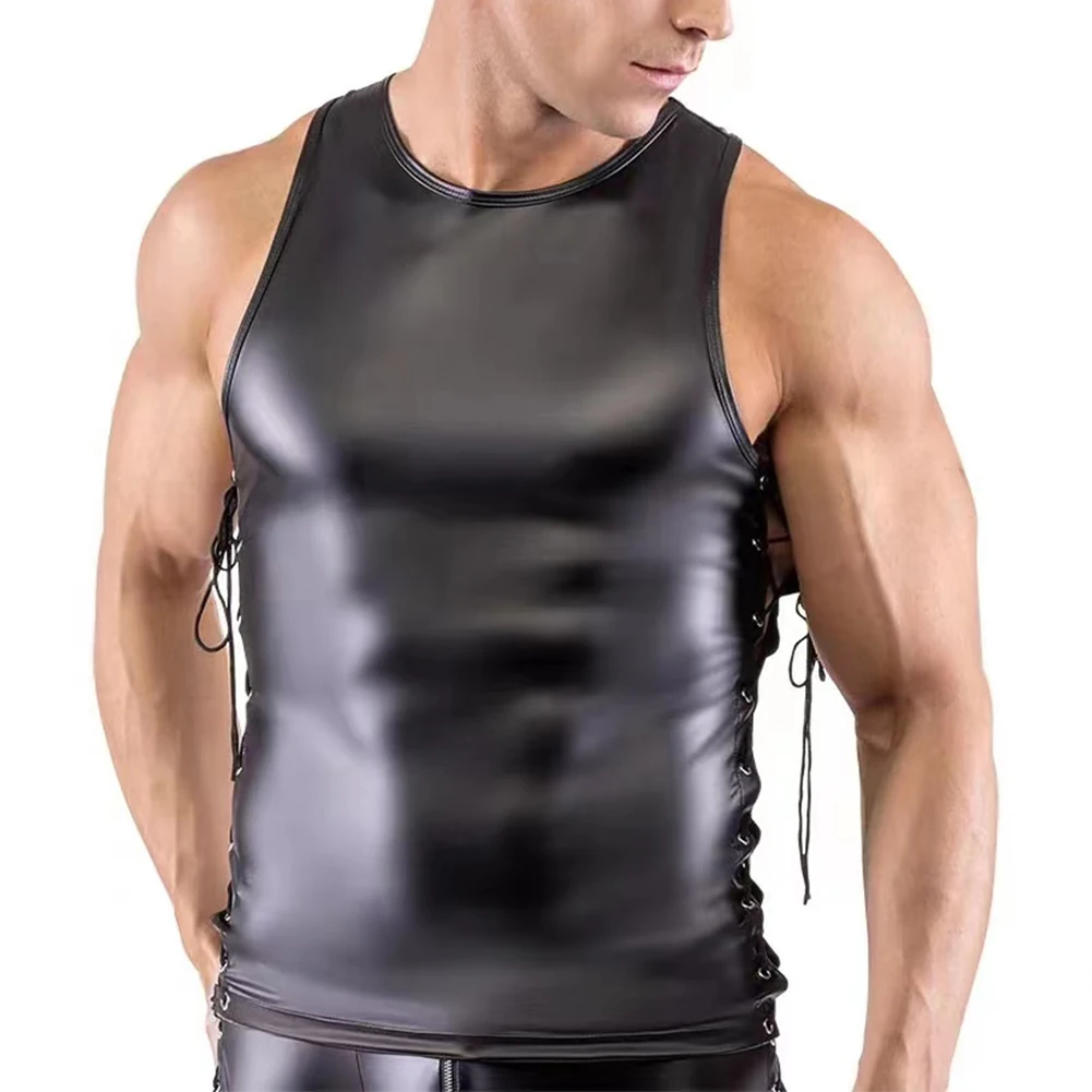 Mens Pullover Muscle T-shirt Tops Faux Leather Night Clubwear Costume Cut Out Elastic Band Dance T Shirt Party Sexy Clubwear A50
Mens Pullover Muscle T-shirt Tops Faux Leather Night Clubwear Costume Cut Out Elastic Band Dance T Shirt Party Sexy Clubwear A50