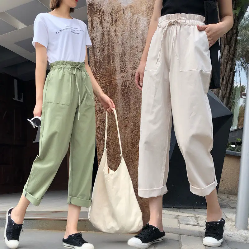 

Work Pants Female Summer Student Nine Points New Harem Pants Loose All-match Style High Waist Wide Leg Pants Thin Section