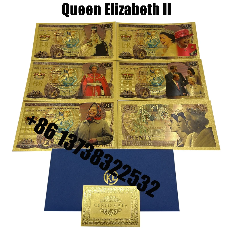 

Beautiful 5 Designs Queen Elizabeth II Gold Banknotes GBP UK Twenty Pound Souvenir Gifts England Queen collectibles