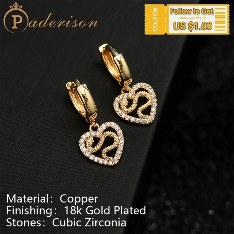Vintage Exquisite Zircon Heart Shape Snake Drop Earrings for Women Retro Copper 18k Gold-plating Earring Party Jewelry
Vintage Exquisite Zircon Heart Shape Snake Drop Earrings for Women Retro Copper 18k Gold-plating Earring Party Jewelry