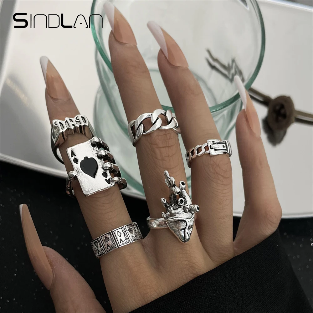 Sindlan 6Pcs Punk Poker Silver Color Rings for Women Funny Strange Things Gothic Set Couple Emo Jewelry Cool Stuff Anillos Mujer
Sindlan 6Pcs Punk Poker Silver Color Rings for Women Funny Strange Things Gothic Set Couple Emo Jewelry Cool Stuff Anillos Mujer