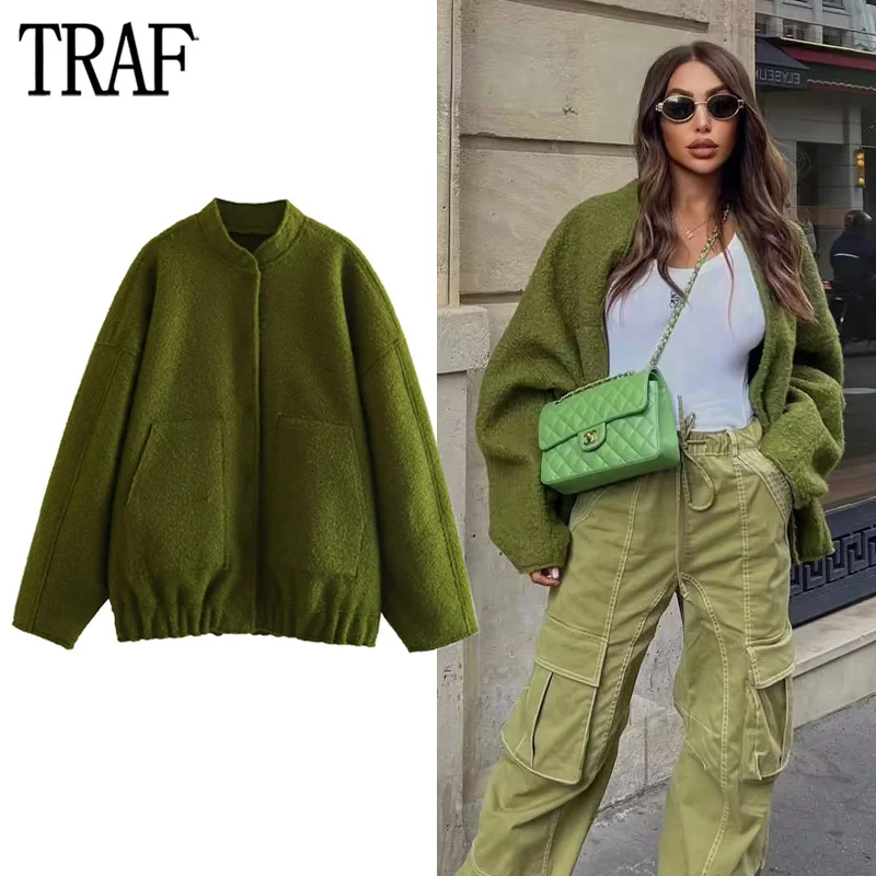 TRAF Green Bomber Jacket Women Coats Tweed Oversize Jacket Woman Long Sleeve Basic Jackets for Women Autumn Casual Long Jacket
TRAF Green Bomber Jacket Women Coats Tweed Oversize Jacket Woman Long Sleeve Basic Jackets for Women Autumn Casual Long Jacket