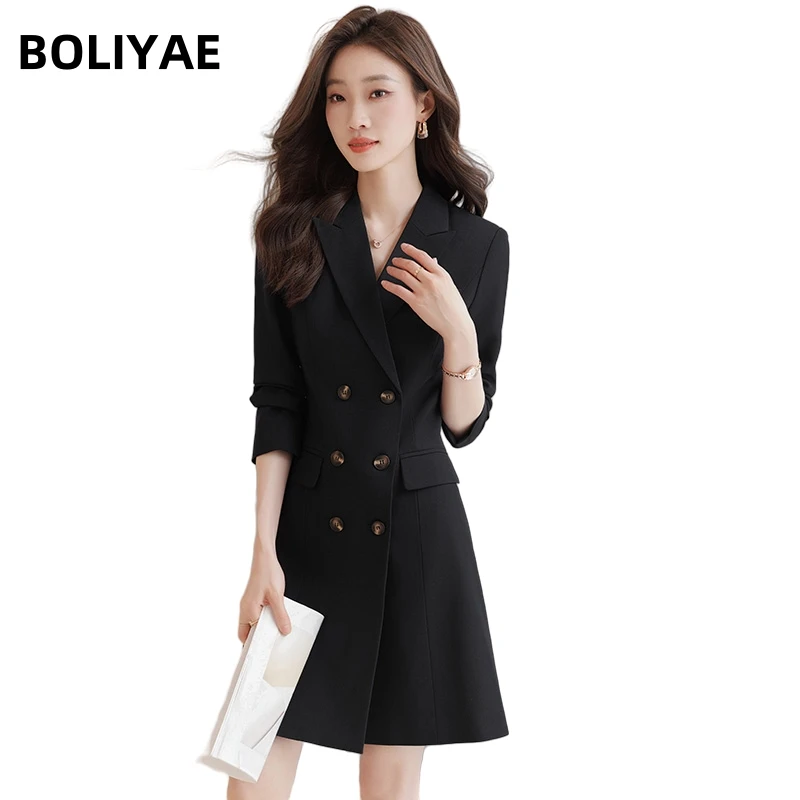 Boliyae Double Breasted Blazer Dress Women Spring Summer Elegant Knee Length High Quality Office Ladies Fall Suit Jacket Dresses
Boliyae Double Breasted Blazer Dress Women Spring Summer Elegant Knee Length High Quality Office Ladies Fall Suit Jacket Dresses