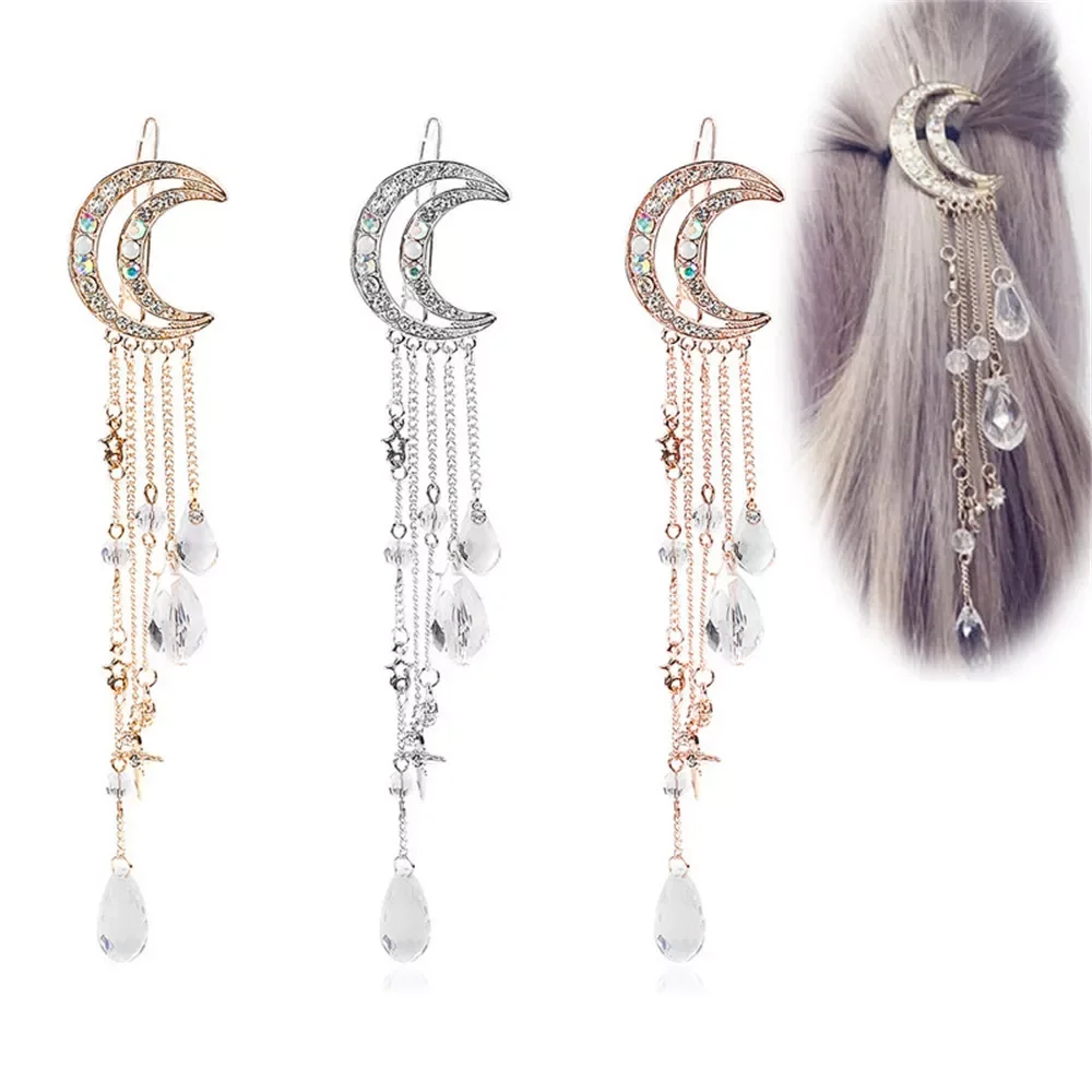 New in 2022 Elegant Women Hair Bands Lady Moon Rhinestone Crystal Tassel Long Chain Beads Dangle Hairpin Hair Clip Hair Jewelry
New in 2022 Elegant Women Hair Bands Lady Moon Rhinestone Crystal Tassel Long Chain Beads Dangle Hairpin Hair Clip Hair Jewelry