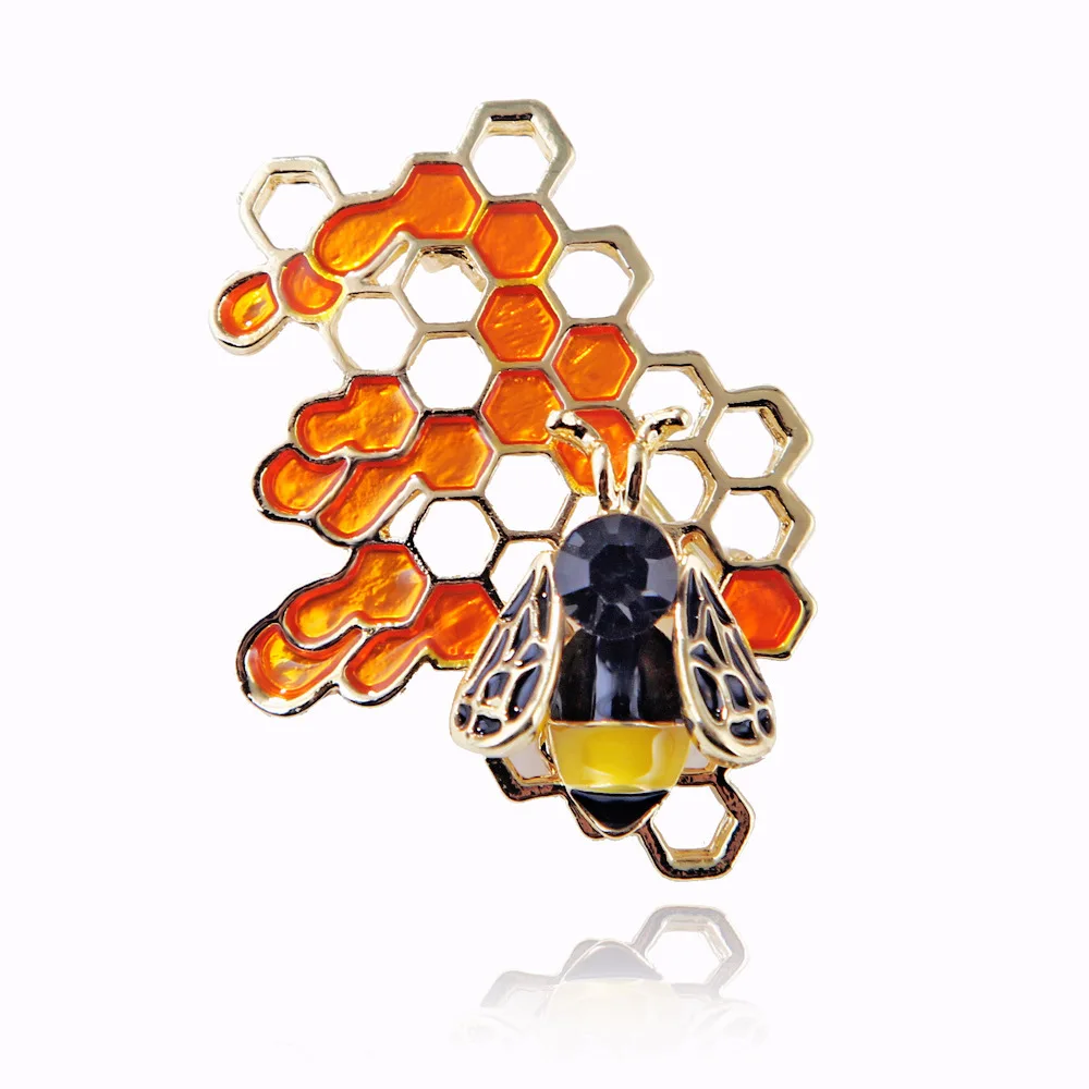 

Gold Color Enamel Bee Honeycomb Brooches for Women Unisex Cute Crystal Insects Honeybee Party Casual Brooch Pin Gifts Jewelry