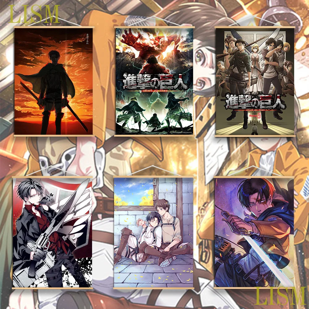 Attack on Titan Eren Levi Mikasas Armin Anime manga wall Poster solid wood hanging scroll with canvas painting
Attack on Titan Eren Levi Mikasas Armin Anime manga wall Poster solid wood hanging scroll with canvas painting