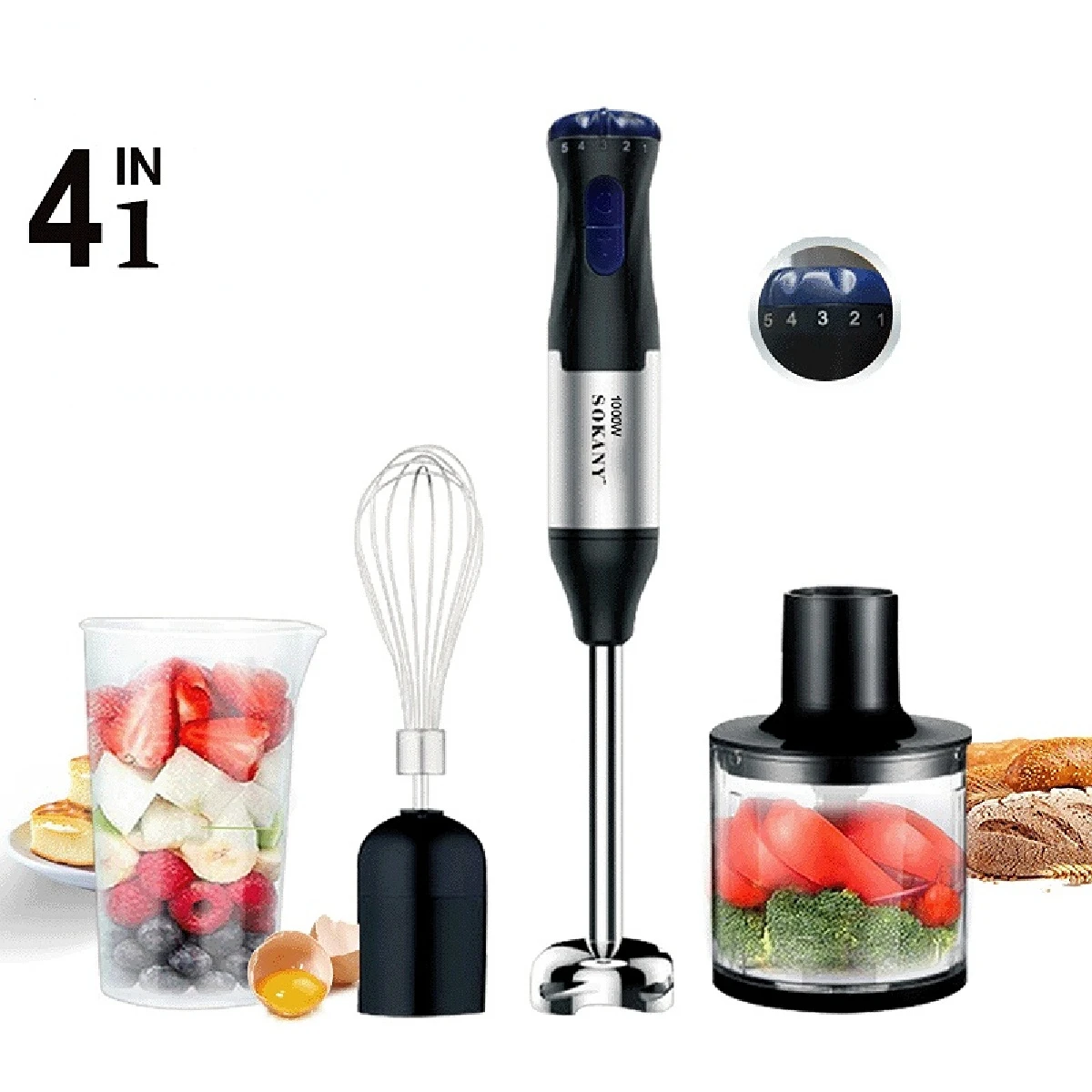 1000W 4-in-1 Immersion Hand Stick Blender Mixer Vegetable Meat Grinder 800ml Chopper Whisk 600ml Smoothie Cup
1000W 4-in-1 Immersion Hand Stick Blender Mixer Vegetable Meat Grinder 800ml Chopper Whisk 600ml Smoothie Cup