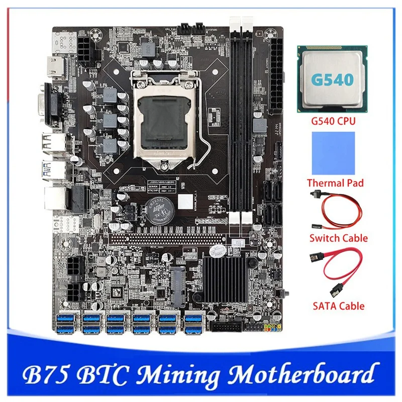 B75 BTC Mining Motherboard With G540 CPU+Switch Cable+SATA Cable LGA1155 12PCIE To USB MSATA DDR3 B75 USB Motherboard
B75 BTC Mining Motherboard With G540 CPU+Switch Cable+SATA Cable LGA1155 12PCIE To USB MSATA DDR3 B75 USB Motherboard