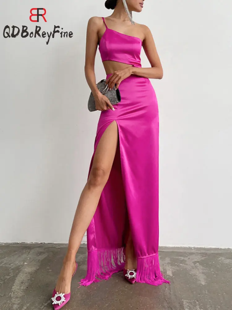 Sexy Summer Women Strap Dress Stain Silk One Shoulder Bodycorn Spaghetti Maxi Dresses High Slit Slim Evening Dress for Women
Sexy Summer Women Strap Dress Stain Silk One Shoulder Bodycorn Spaghetti Maxi Dresses High Slit Slim Evening Dress for Women