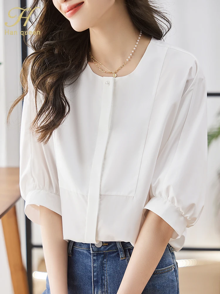 Женская блузка с круглым вырезом H Han Queen, элегантная офисная одежда, повседневная Свободная рубашка в Корейском стиле, белая блузка, лето 2023
Женская блузка с круглым вырезом H Han Queen, элегантная офисная одежда, повседневная Свободная рубашка в Корейском стиле, белая блузка, лето 2023