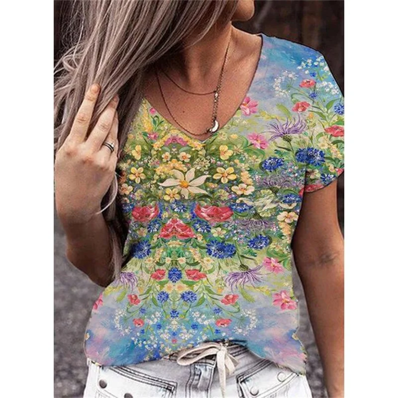 Camiseta de manga corta para mujer, Top Sexy con estampado Floral en 3D abstracto, cuello en V, informal
Camiseta de manga corta para mujer, Top Sexy con estampado Floral en 3D abstracto, cuello en V, informal