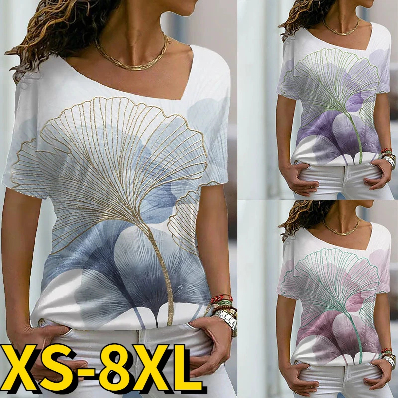 2022 Ladies Summer V-Neck T Shirt Leaf Print Pullover Casual Loose Top Ladies Street Fashion Tee Shirt Oversized Short Sleeve 
2022 Ladies Summer V-Neck T Shirt Leaf Print Pullover Casual Loose Top Ladies Street Fashion Tee Shirt Oversized Short Sleeve