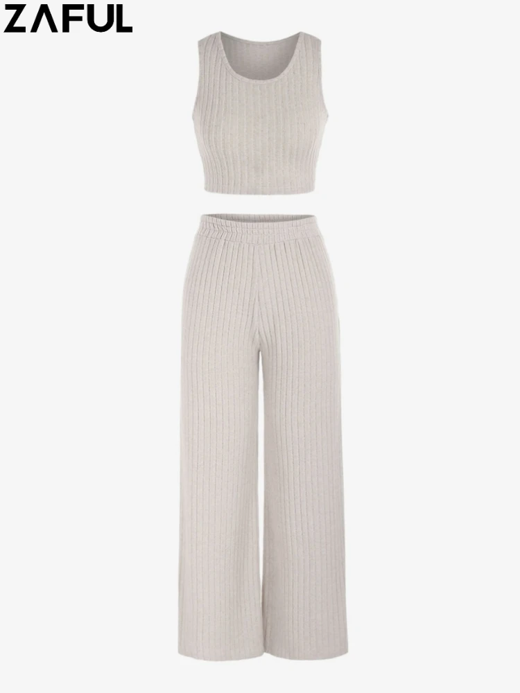 ZAFUL Women's Solid Color Daily Casual Fuzzy Plush Ribbed Crop Tank Top High Waisted Elastic Waist Pull On Wide Leg Pants Set
ZAFUL Women's Solid Color Daily Casual Fuzzy Plush Ribbed Crop Tank Top High Waisted Elastic Waist Pull On Wide Leg Pants Set
