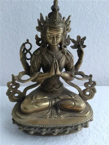 

Chenrezig 4 arms armed Kwan-yin Buddha Pure Bronze Lucky Bodhisattva Tara Statue