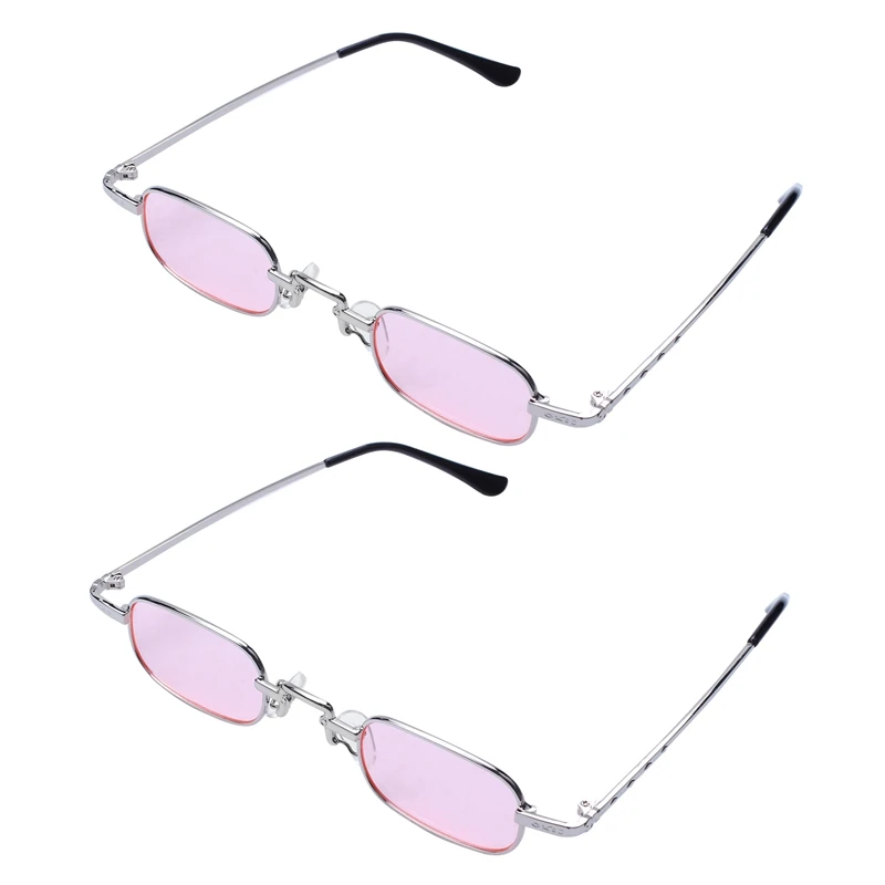 

2X Ретро панковские очки прозрачные Квадратные Солнцезащитные очки женские ретро солнцезащитные очки мужские металлические очки-розовые и Серебристые