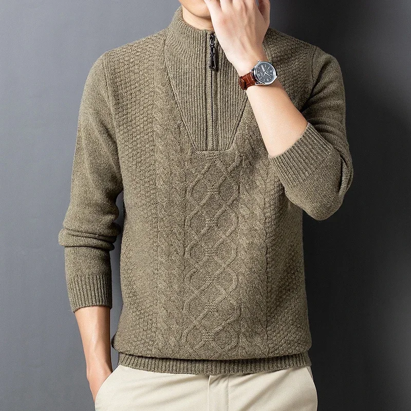 Winter Menswear Sweater 100% Pure Sheep Wool Zipper Half Turtleneck Pullover Sheep Fur Sweater Thickened Thermal Sweater
Winter Menswear Sweater 100% Pure Sheep Wool Zipper Half Turtleneck Pullover Sheep Fur Sweater Thickened Thermal Sweater