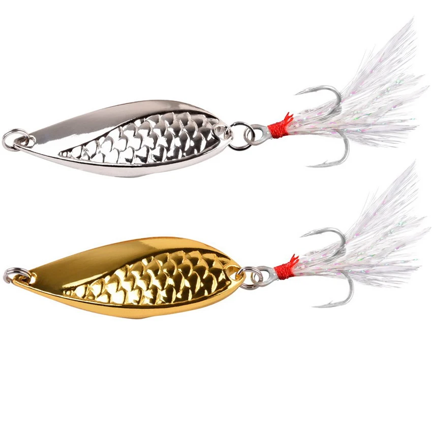 

Snake Hard Spinner Spoon Lure Metal Sequins Baits with Treble Hook Feather Fishing Lures Gold Silver 2.5g/3.5g/5g/7g/10g/15g/20g