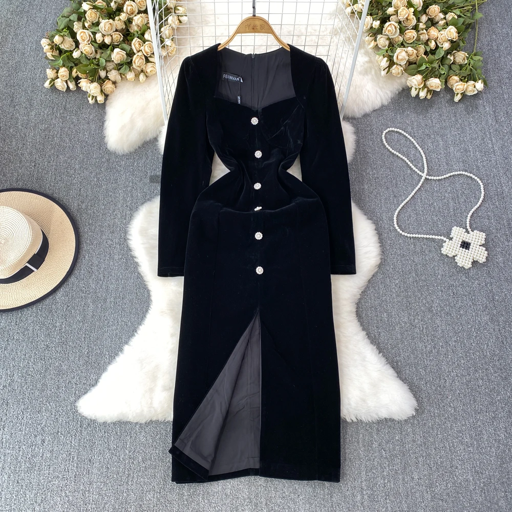 HIGH QUALITY New Fashion 2023 Runway Designer Dress Women's Square Neck Single Breasted Velvet Long Slim Fit Split Dress
HIGH QUALITY New Fashion 2023 Runway Designer Dress Women's Square Neck Single Breasted Velvet Long Slim Fit Split Dress