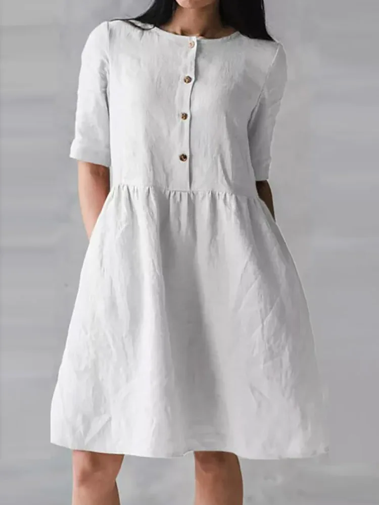 Летнее женское платье для отдыха, новинка, свободное однотонное Простое Элегантное Дамское Платье с круглым вырезом, пуговицами и коротким рукавом, уличная одежда, Прямая поставка
Летнее женское платье для отдыха, новинка, свободное однотонное Простое Элегантное Дамское Платье с круглым вырезом, пуговицами и коротким рукавом, уличная одежда, Прямая поставка