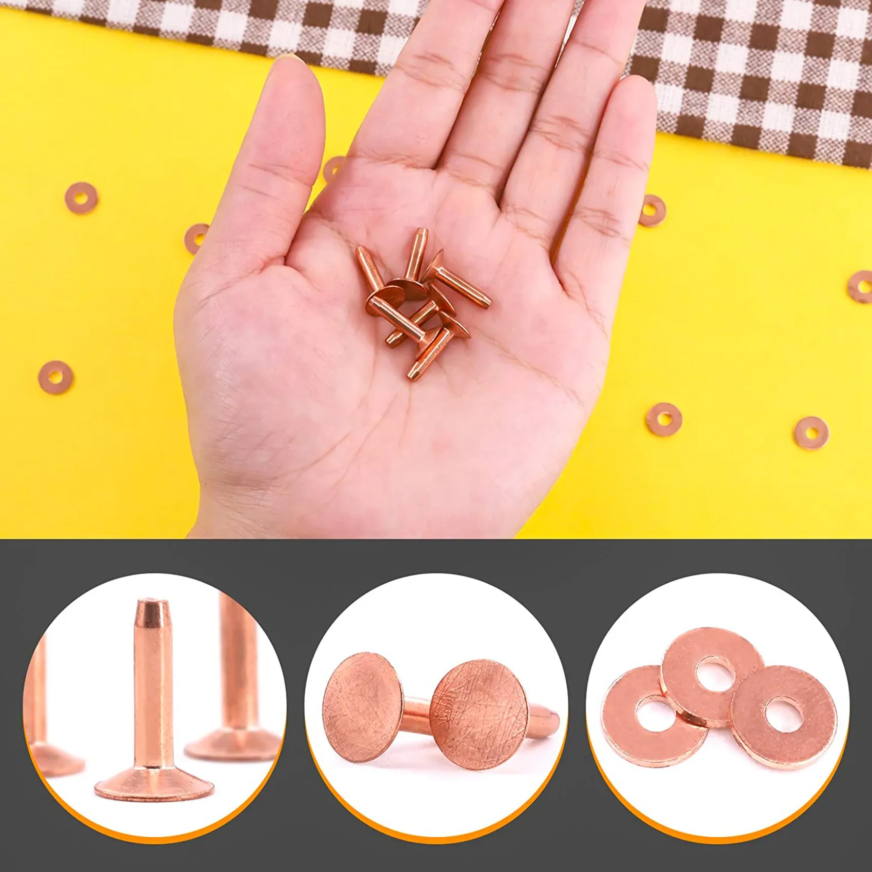 

100 Sets Copper Rivets and Burrs Washers Leather Copper Rivet Fastener for Wallets Collars Leather DIY Craft Supplies