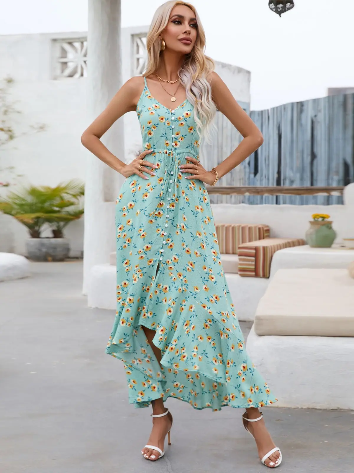 Summer Women's V-Neck Cardigan Drawstring Sling Dresses Sweet Print Sleeveless Irregular Beach Holiday Dress Sexy Dress Y2k
Summer Women's V-Neck Cardigan Drawstring Sling Dresses Sweet Print Sleeveless Irregular Beach Holiday Dress Sexy Dress Y2k