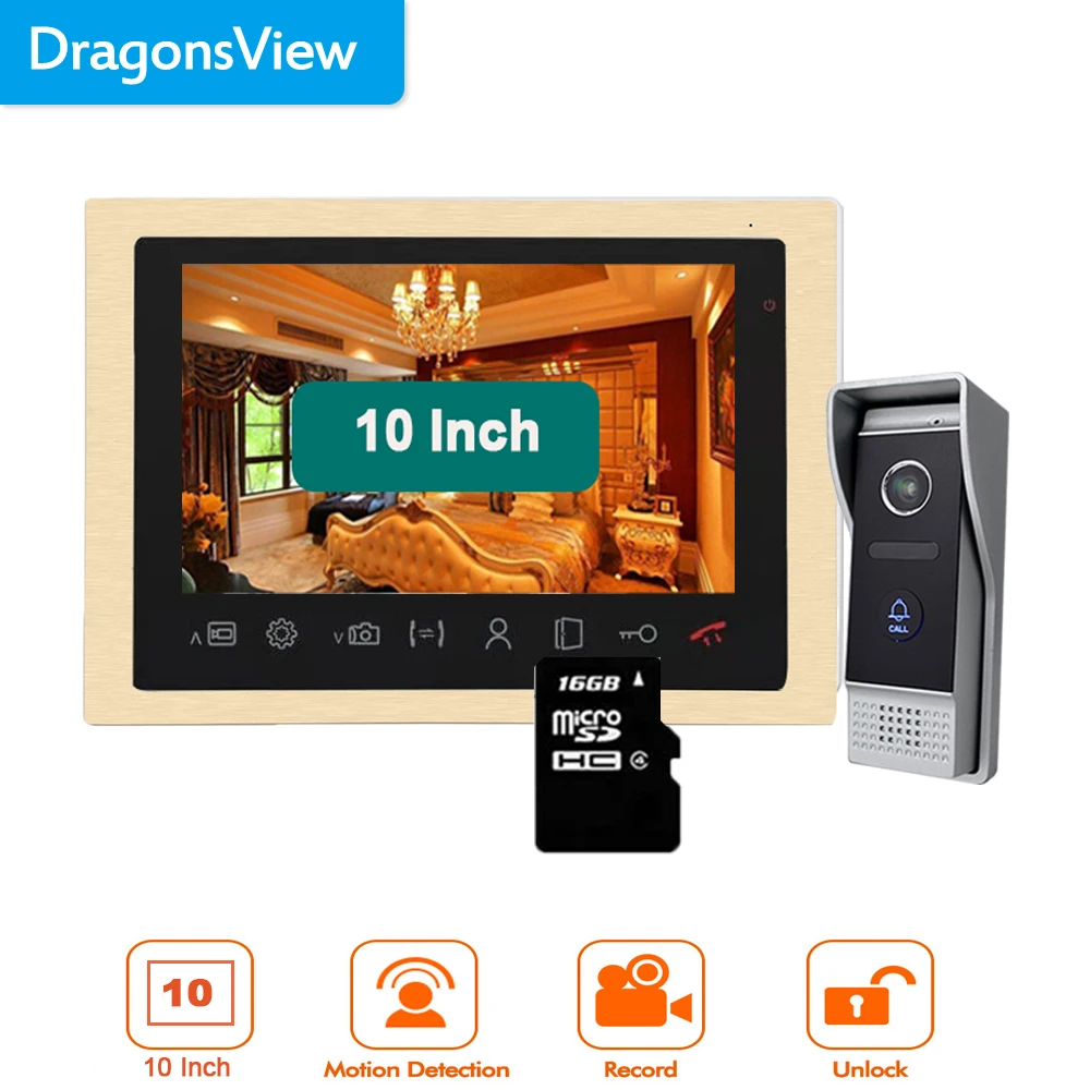 

Dragonsview 10 Inch Video Door Phone Intercom System with Doorbell Camera 10 Inch 1200TVL Record Picture Video Motion Rainproof