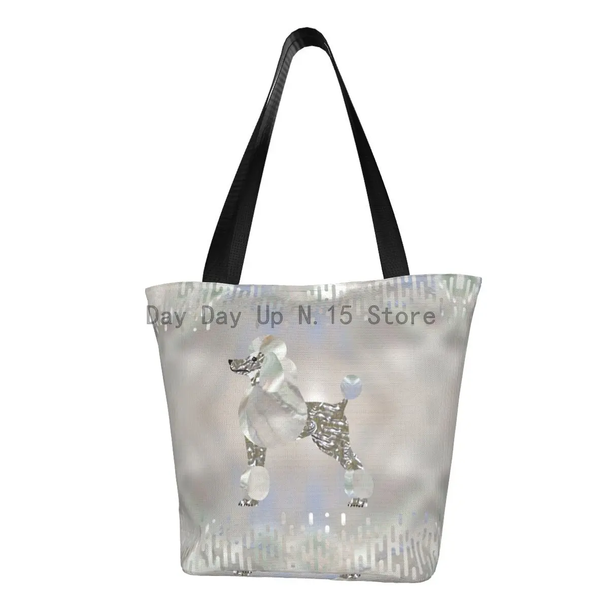 

Custom Luxury Pearl And Abalone Poodle Dog Canvas Shopping Bags Women Recycling Grocery Pudel Caniche Shopper Tote Bags