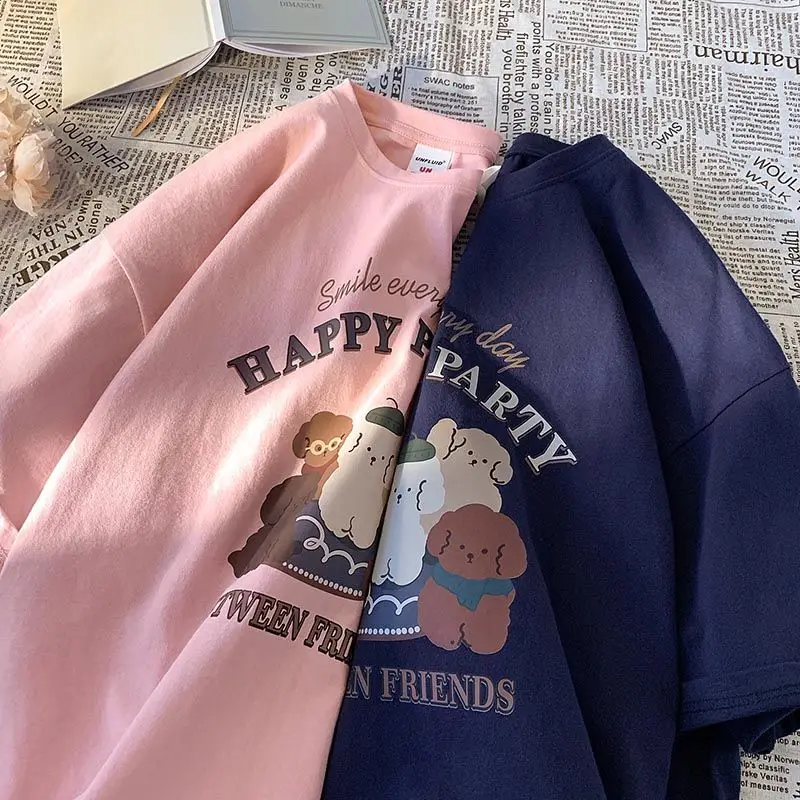 Cartoon Tshirt cute puppy party cotton comfortable Tshirt basic Oneck shortsleeved top Japanese and Korean fashion kawaiiclothes
Cartoon Tshirt cute puppy party cotton comfortable Tshirt basic Oneck shortsleeved top Japanese and Korean fashion kawaiiclothes