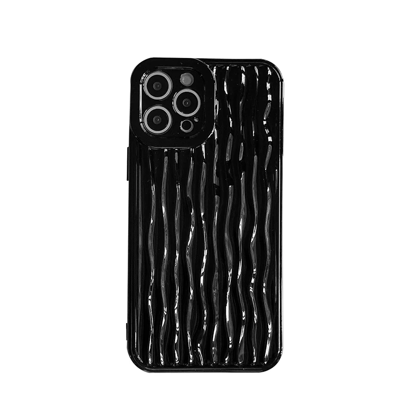

Wave Texture Stereo Lines Phone Shockproof Case For Iphone 11 12 13 Pro Max X Xr Xs Max 7 8 Plus Se 2020 Glossy Black Soft Case