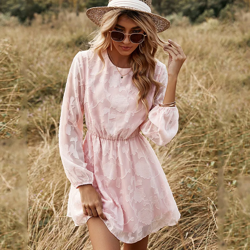 2022 Europe and the United States the new pink round collar elastic waist women wholesale long-sleeved dress
2022 Europe and the United States the new pink round collar elastic waist women wholesale long-sleeved dress