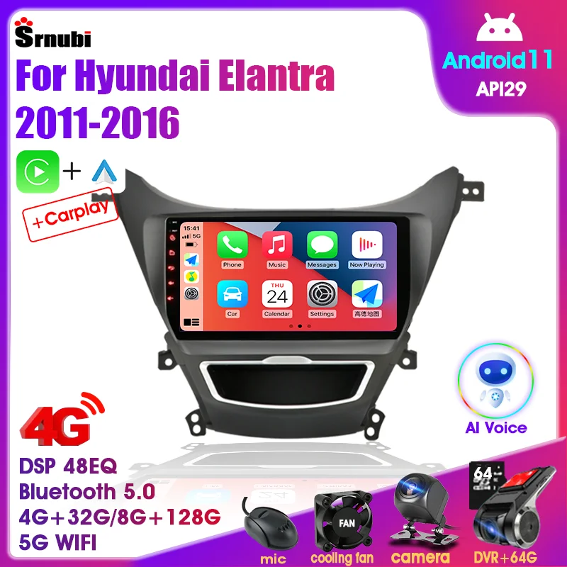 Автомобильный радиоприемник Android 11 для Hyundai Elantra Avante I35 2011-2016 мультимедийный плеер