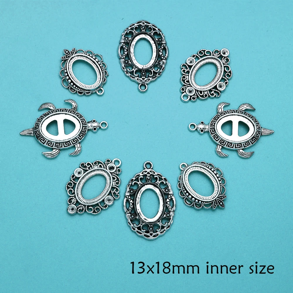 

13x18mm Inner Size Zinc Alloy Pendant Blank Oval Cameo Cabochon Flower Base Setting Bezels Charms For Diy Jewelry Accessories