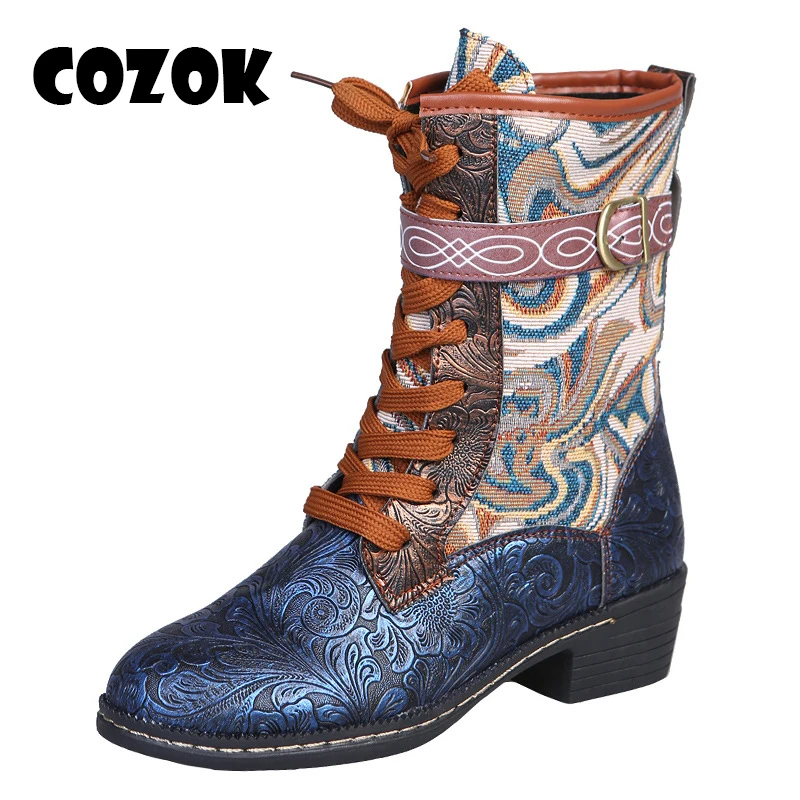 Vintage Mid-calf Boots Women Shoes Ethnic Retro Printed Motorcycle Boots Mid Heel Lace Up Outdoor Shoes Plus Size 42
Vintage Mid-calf Boots Women Shoes Ethnic Retro Printed Motorcycle Boots Mid Heel Lace Up Outdoor Shoes Plus Size 42
