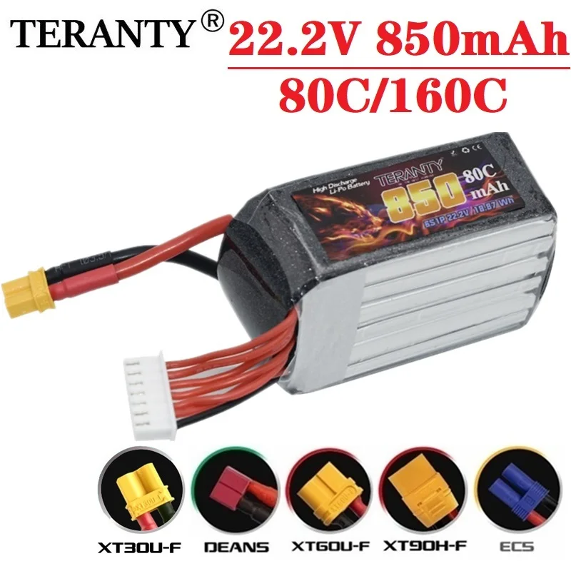TERANTY 6S 22.2V 850MAH 80C/160C Lipo battery For FPV Racing Drone RC Models Multicopter Frame Parts With XT30/XT60/T Plug
TERANTY 6S 22.2V 850MAH 80C/160C Lipo battery For FPV Racing Drone RC Models Multicopter Frame Parts With XT30/XT60/T Plug